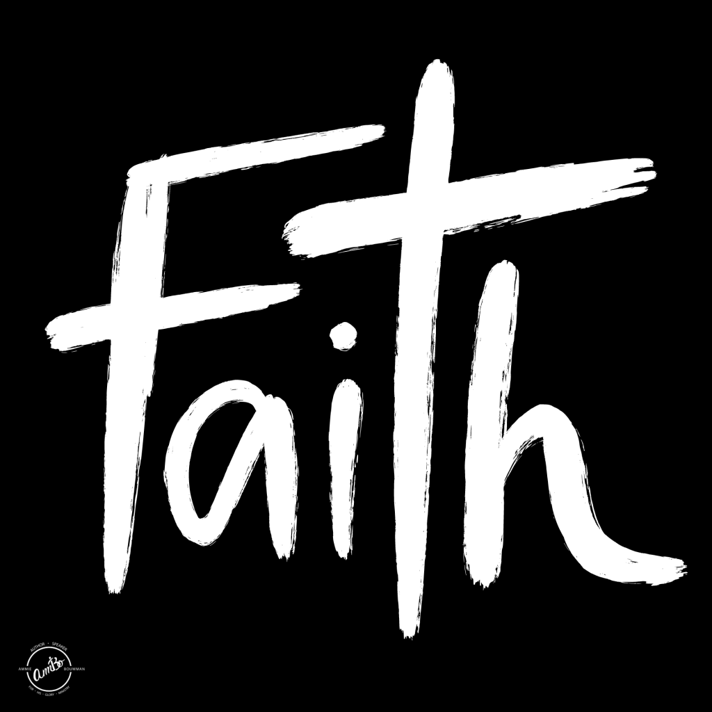 A black and white image of the word faith.