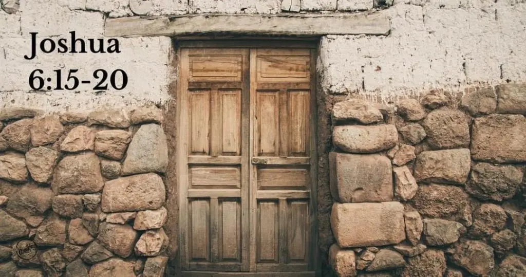 A wooden door in front of a stone wall.