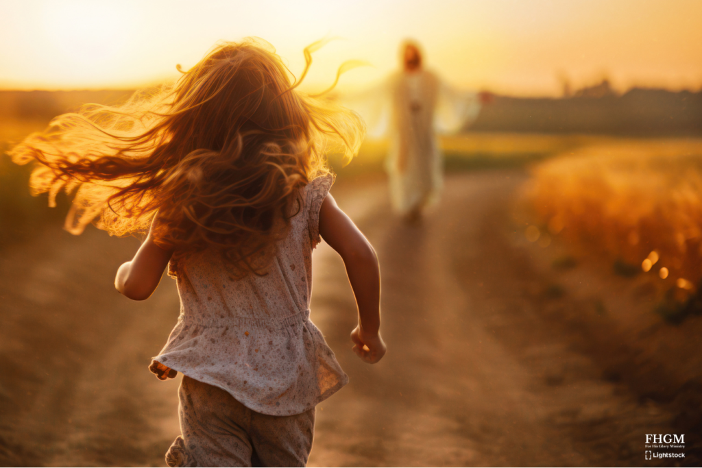 A little girl running down the middle of a road