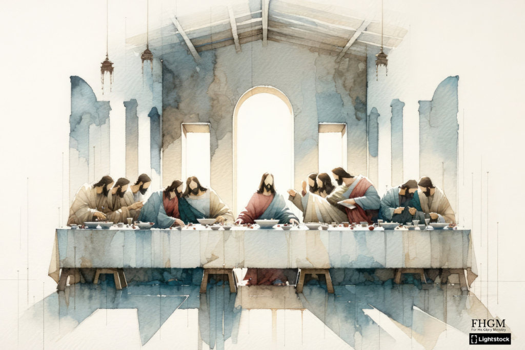 A painting of the last supper with jesus.