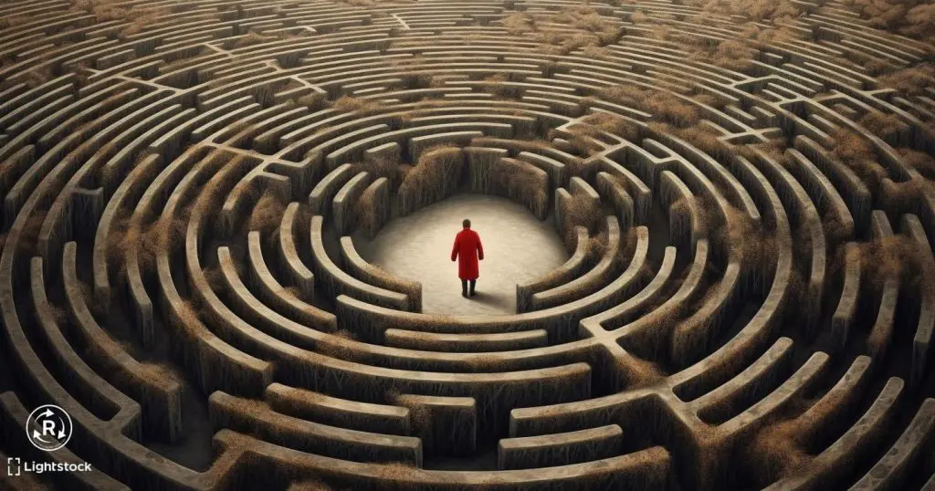 A man in the middle of an empty maze.