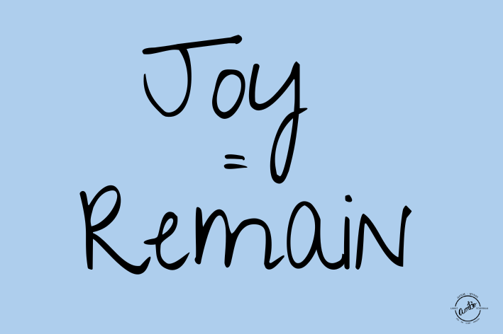 A blue background with the words " joy = remain ".