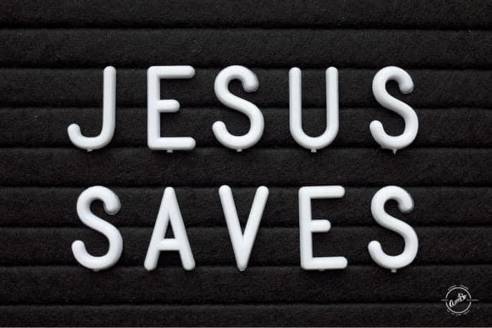 A close up of the word jesus saves